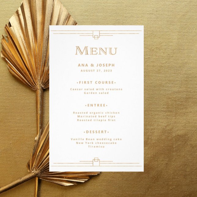 Deco Moderno | Elegante Menu Casamento Dourado e B (Criador carregado)
