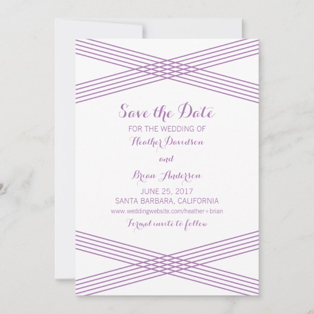 Deco Moderno Roxo Salva o Convite de Data (Frente)