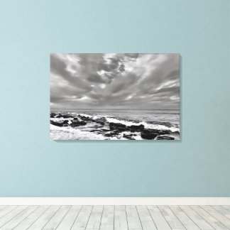 Decor de Canvas do oceano B/W Praia de Rocky