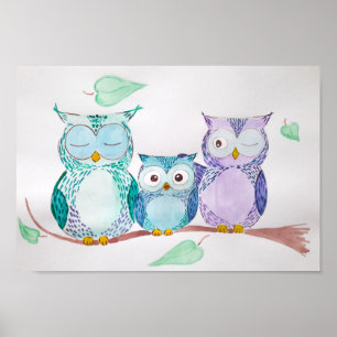 Decoração caseira, corujas bonitas, poster