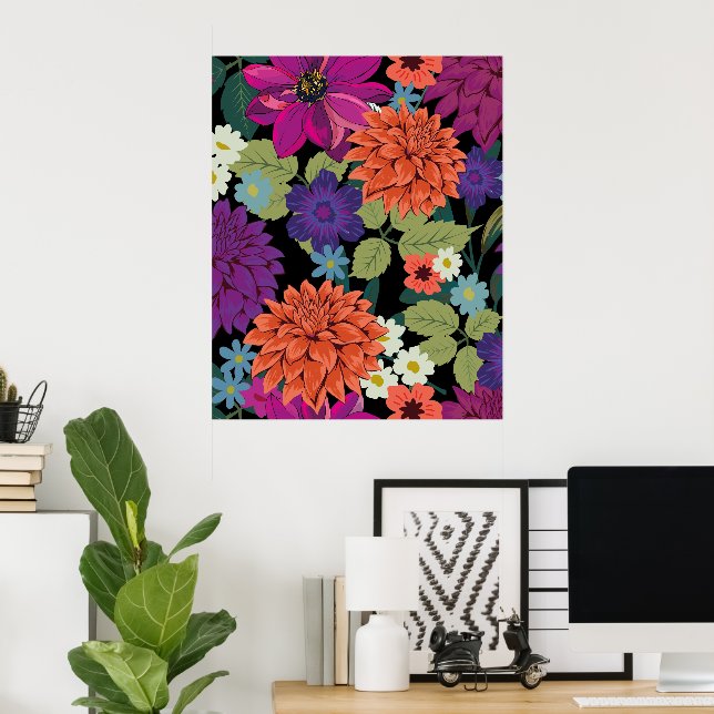 Decoração da parede floral poster (Escritório em casa)