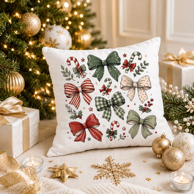 Decoração de Almofada de Natal Tradicional Alegre (Merry Christmas Traditional Throw Pillow Decor)