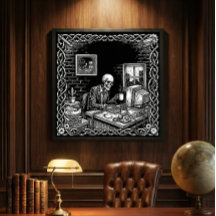 Decoração de escritório Esqueleto Xilogravura Góti