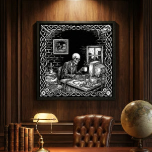 Decoração de escritório Esqueleto Xilogravura Góti