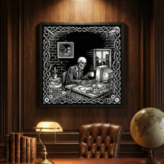 Decoração de escritório Esqueleto Xilogravura Góti