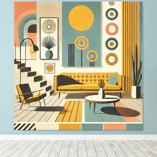 Decoração de Interiores de Meados do Século Sala d (Insitu(piso de madeira))