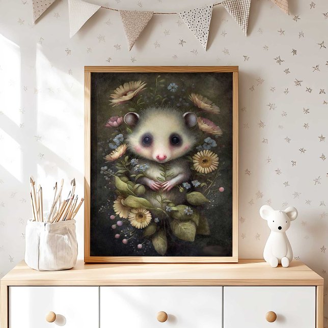Decoração de parede de berçário de Possum da flore (Woodland Possum Nursery Wall Decor | Wall Print by TinkPrints)