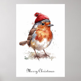 Decoração de parede de Natal com aquarela de robin