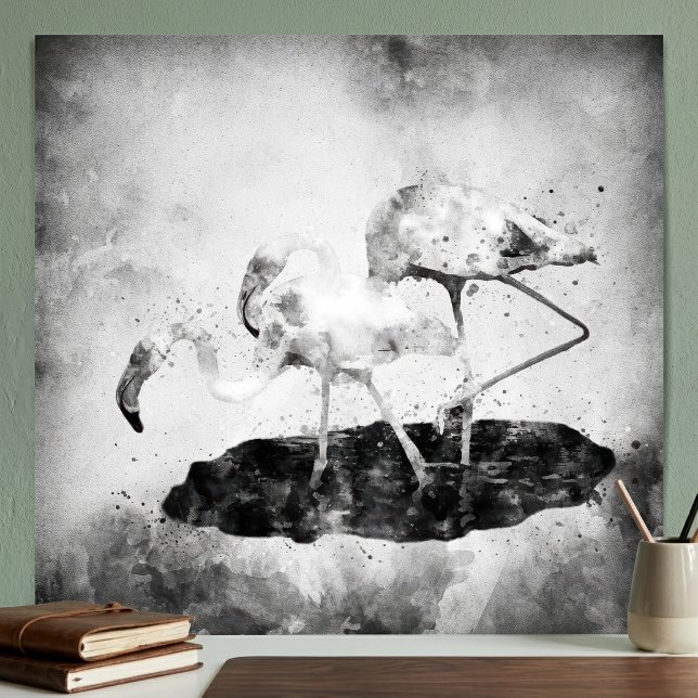 Decoração de Parede em Aquarela de Flamingo Preto  (Black and White Flamingo Watercolor Wall Art Decor. Poster)