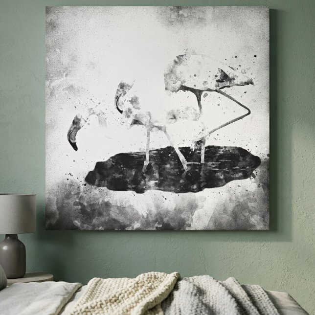 Decoração de Parede em Aquarela de Flamingo Preto  (Black and White Flamingo Watercolor Wall Art Decor. Canvas Print)