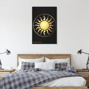 Decoração de Parede em Tela Boho Sol Lua Ouro Pret
