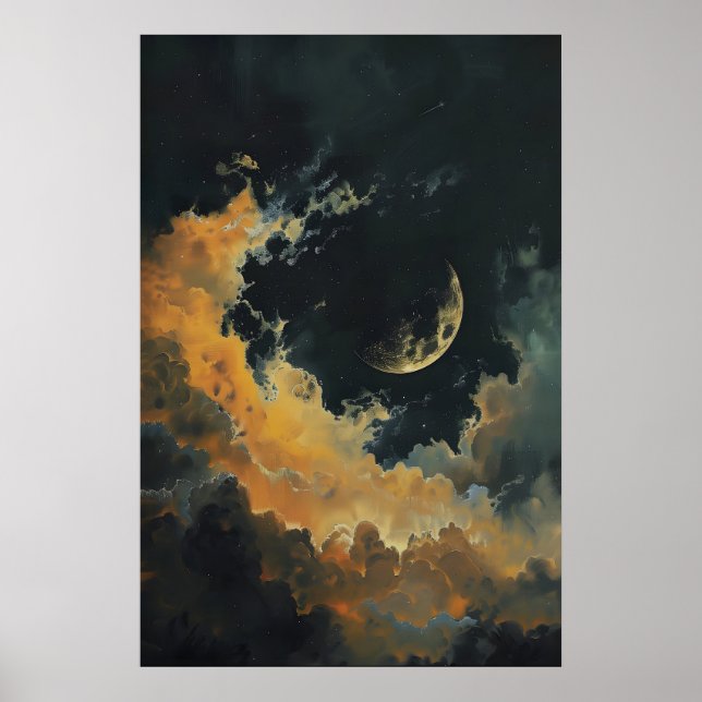Decoração de Parede Lua e Estrelas Celestiais, Cre (Frente)