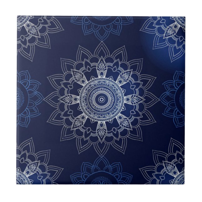 Decoração do índio Azulejo Azul Mandala Português (Frente)