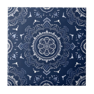 Decoração do índio Azulejo Azul Mandala Português