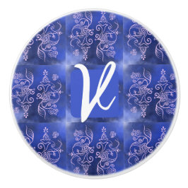 Decoração Inicial de Puxação Cerâmica Azul/Púrpura