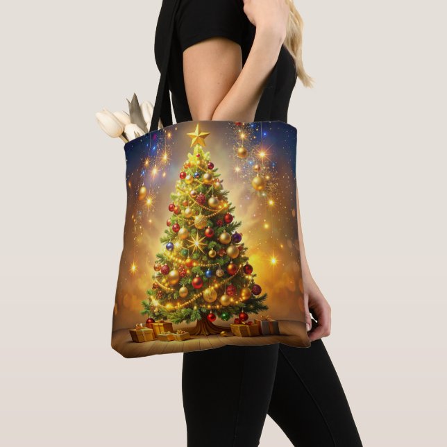 Decorated Christmas Tree Tote Bag (Close Up)