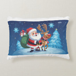 Decorativa almofada com Papai Noel e rena