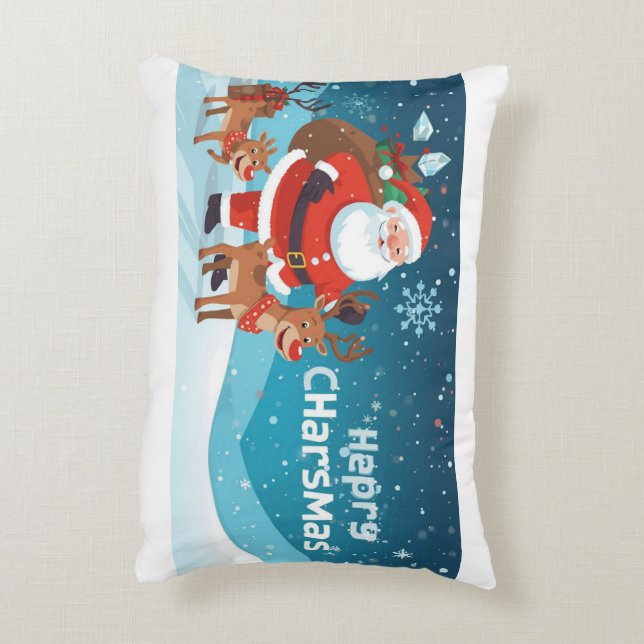 Decorativa almofada com Papai Noel e rena (Verso(Vertical))