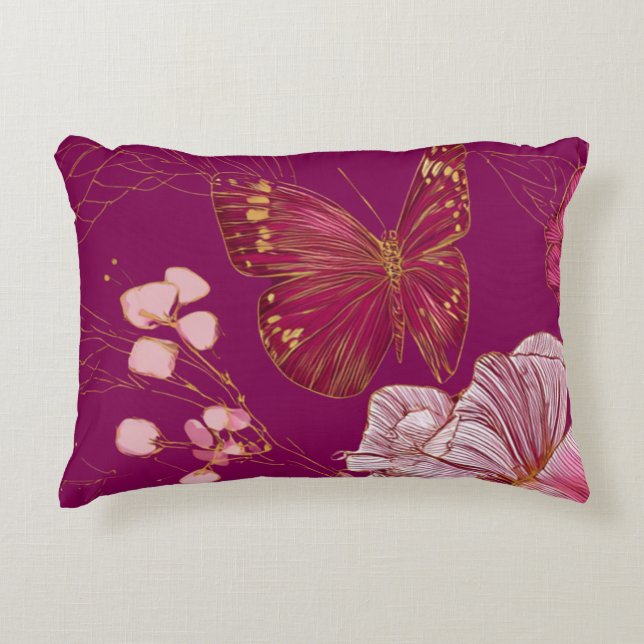 Decorativa Almofada de Acabamento Borboleta Rosa (Frente)