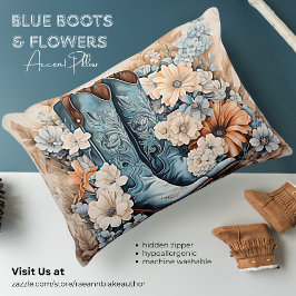 Decorativa Almofada de Acabamento Botas e Flores Azuis