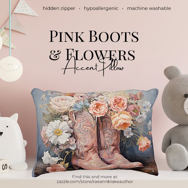 Decorativa Almofada de Acabamento com Botas e Flores Rosa (Criador carregado)