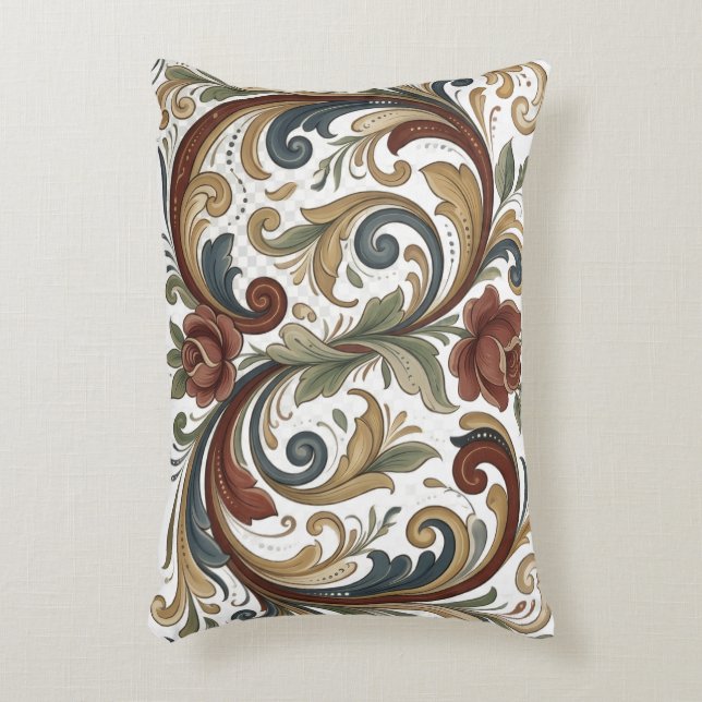 Decorativa Almofada de Acabamento com Desenho Rosemaling de H (Frente(Vertical))