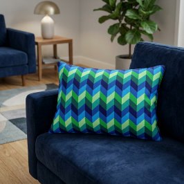 Decorativa Almofada de Acabamento com Ombre Chevrons Azul Ver