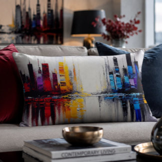 Decorativa Almofada de Acabamento com Silhueta de Cidade Abst