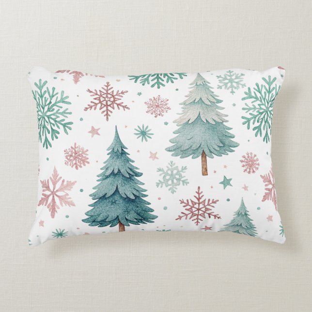 Decorativa Almofada de Acabamento em Árvore de Natal e Floco  (Frente)