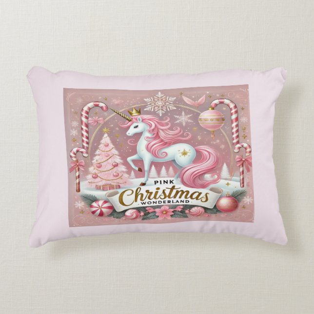 Decorativa Almofada de Acento de Unicórnio do Natal Rosa Mara (Frente)