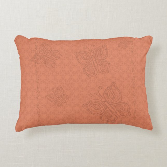 Decorativa Almofada de AcenTO laranja com Borboletas e Desenh (Frente)