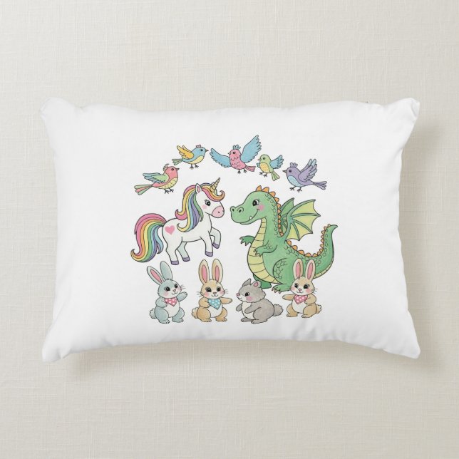 Decorativa Almofada de Arremesso Infantil de Dragão Unicórnio (Frente)