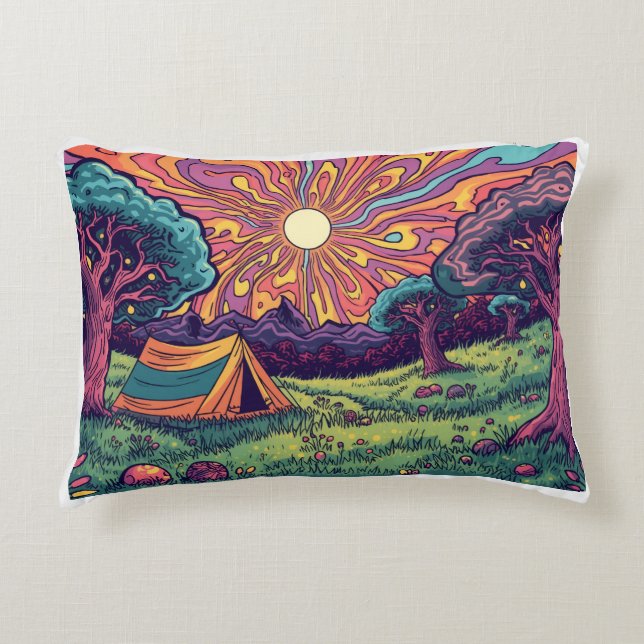 Decorativa Almofada de camping psicodélica (Frente)