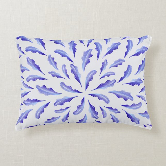 Decorativa Almofada de Folhas Botânicas Azuis Modernas (Frente)
