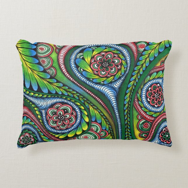Decorativa Almofada Lombar de Jardim Zentangle Psicodélico -  (Frente)