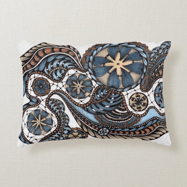 Decorativa Almofada Lombar de Renda Zentangle Artística - Poe (Frente)