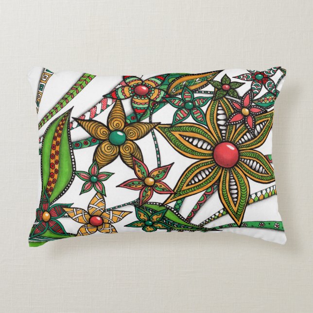Decorativa Almofada Lombar Floral Zentangle Artístico de Dupl (Frente)