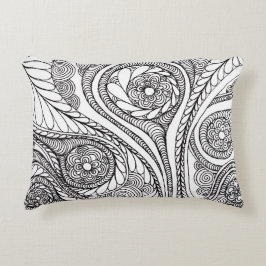 Decorativa Almofada Lombar Paisley Preta e Branca Minimalista