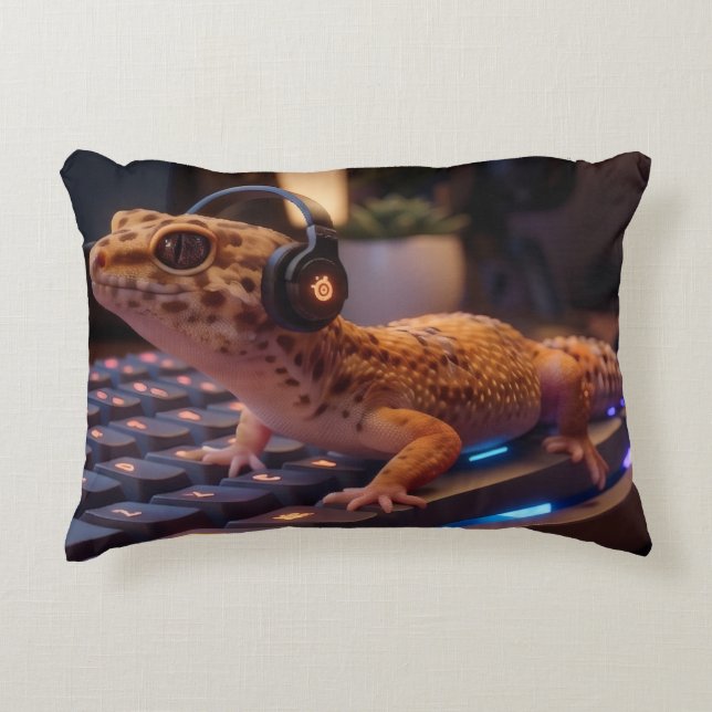 Decorativa Almofada Lombar para Programadores Cyberpunk Gecko (Frente)