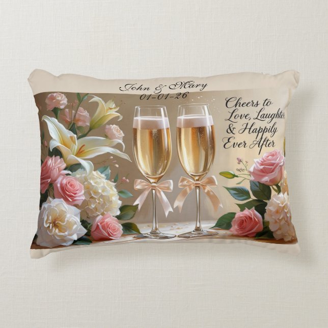 Decorativa Almofada Nupcial Personalizada - Felizes para Semp (Frente)