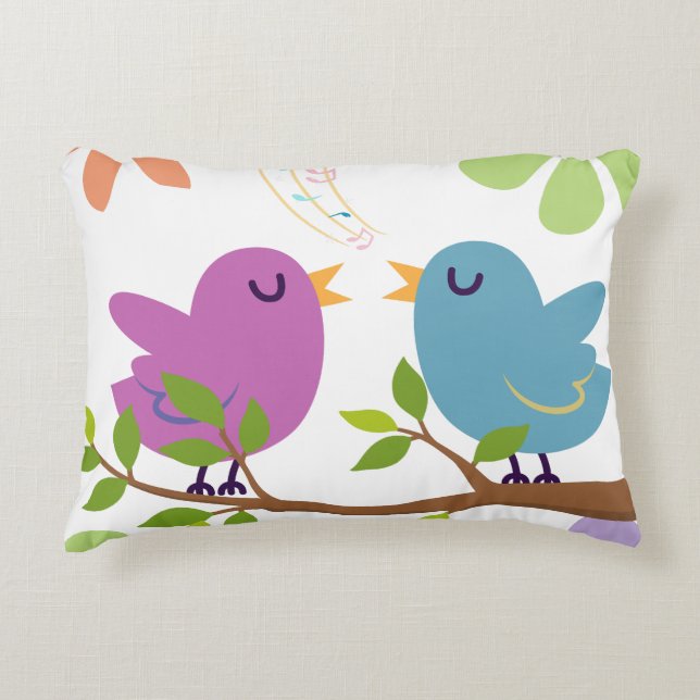 Decorativa Capa de Almofada de Pássaros Cantando Fofos (Frente)