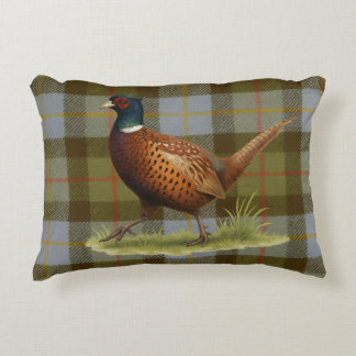 Decorativa Faisão em Almofada de Xadrez / Tweed Decoração de