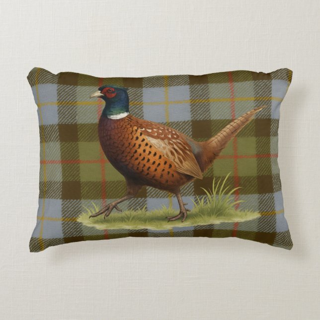 Decorativa Faisão em Almofada de Xadrez / Tweed Decoração de  (Frente)