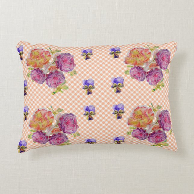 Decorativa Rosas rosa e violetas Shabby, uma almofada floral (Frente)