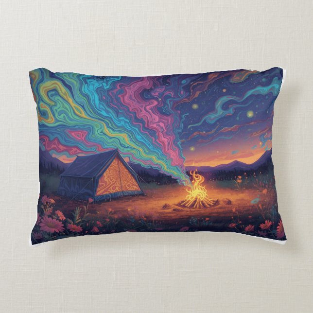 Decorativa Uma almofada de camping psicodélica (Frente)