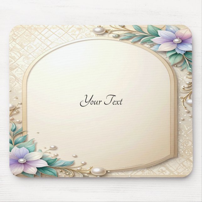 Decorative Floral Frame with Pearls Mousepad (Frente)
