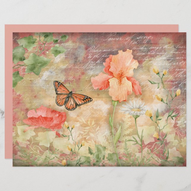 Decoupage de Jardim de Borboleta Floral (Frente/Verso)
