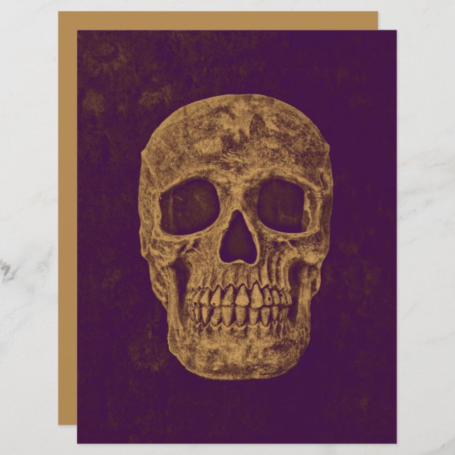 Decoupage Dourada Roxa da Cabeça do Crânio Gótica (Frente/Verso)