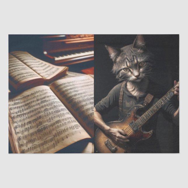Decoupage - Gato violão e música - Papel de seda (Frente )