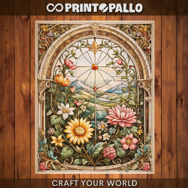 Decoupage - Uma janela de vitral com flores